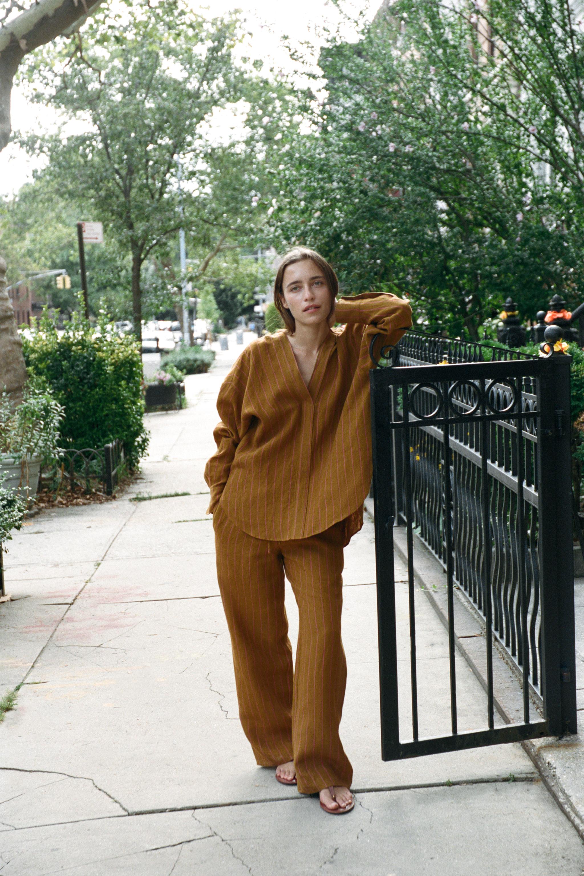100% LINEN STRIPED TROUSERS
